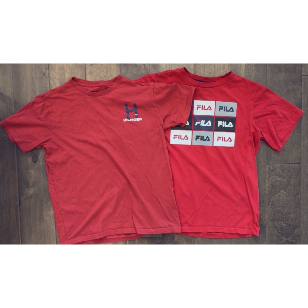 Lot of 2 Kids Tommy Hilfiger Boys Fila Graphic Tees T-shirts size Large Cotton